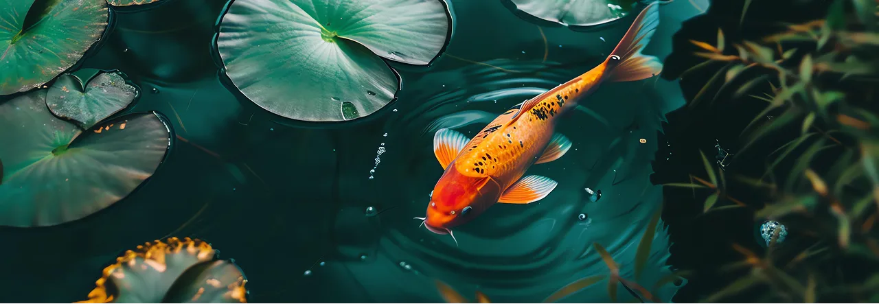 Koi balığı nilüferler arasında